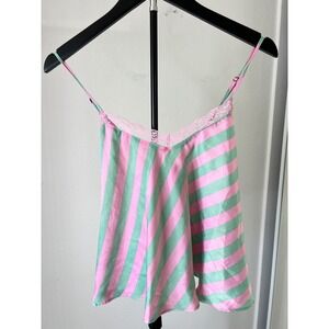 BP. Pink Green Striped Lace Trim Cami Top Adjustable Straps Small